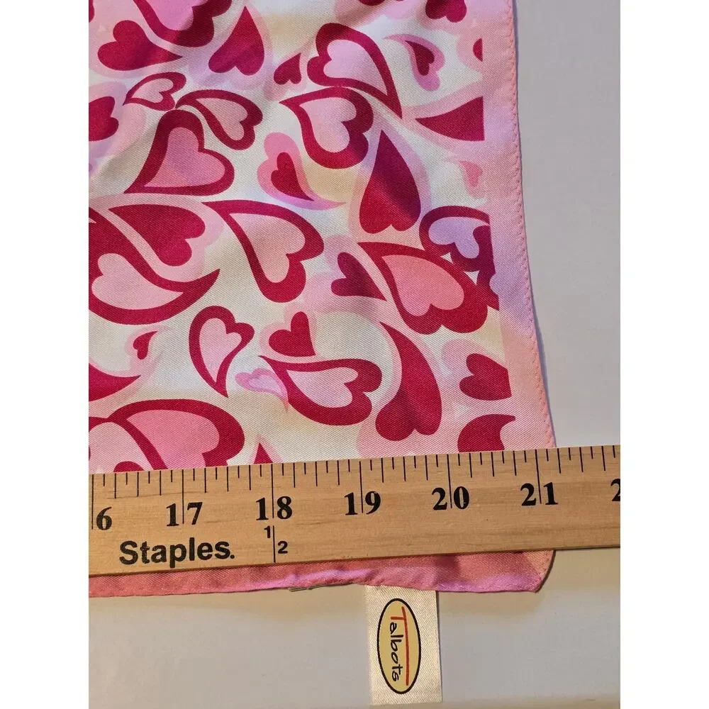 Vintage Talbots Scarf 100% Silk Heart Print 21in x in 21in Pink Red Romantic - Picture 5 of 6
